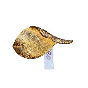 Vintage Gold Tone Leaf Brooch Pin With Rhinestones - Elegant Retro Jewelry Piece